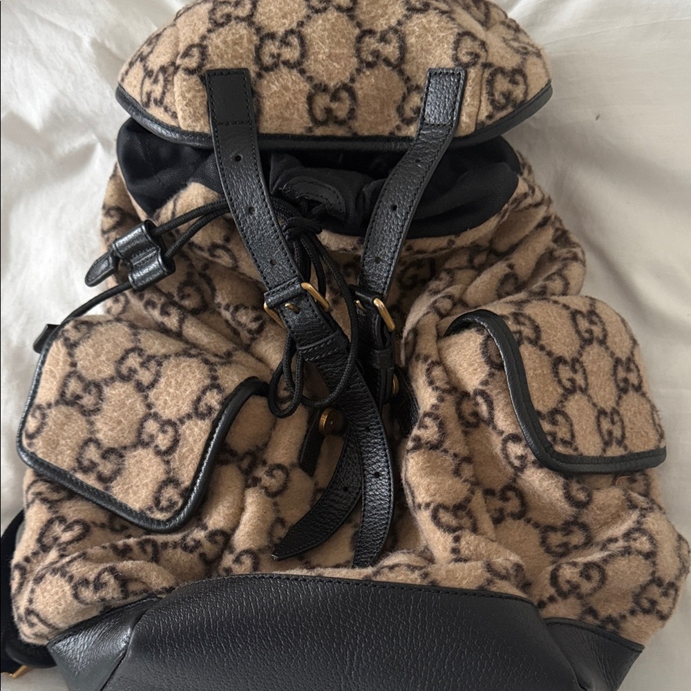 Gucci Tan and Black Logo Backpack